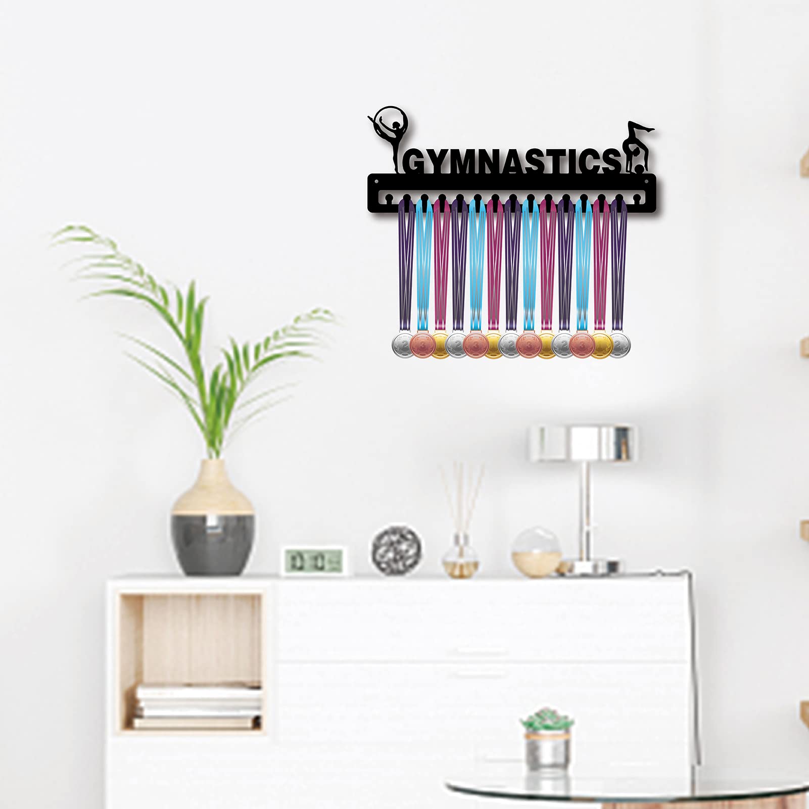 CREATCABIN Gymnastics Medal Holder - Wall Mounted Sports Award Display Rack for Athletes (Holds 15+ Medals) - Perfect for Home, Gym & Competition Storage