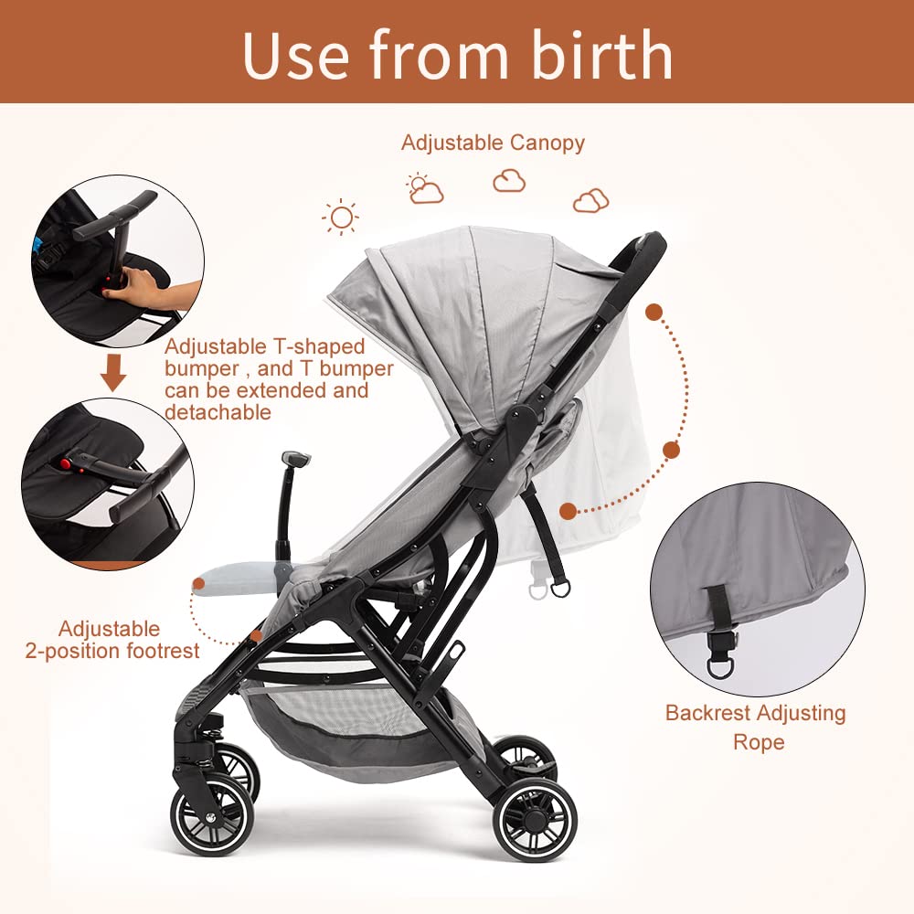 COOL KIDS Lightweight Automatic Fold Travel Stroller with Pop-Out Sun Canopy - Compact Umbrella Stroller for Toddlers (Gray) | Perfect for Airplane, Shopping & Daily Walks