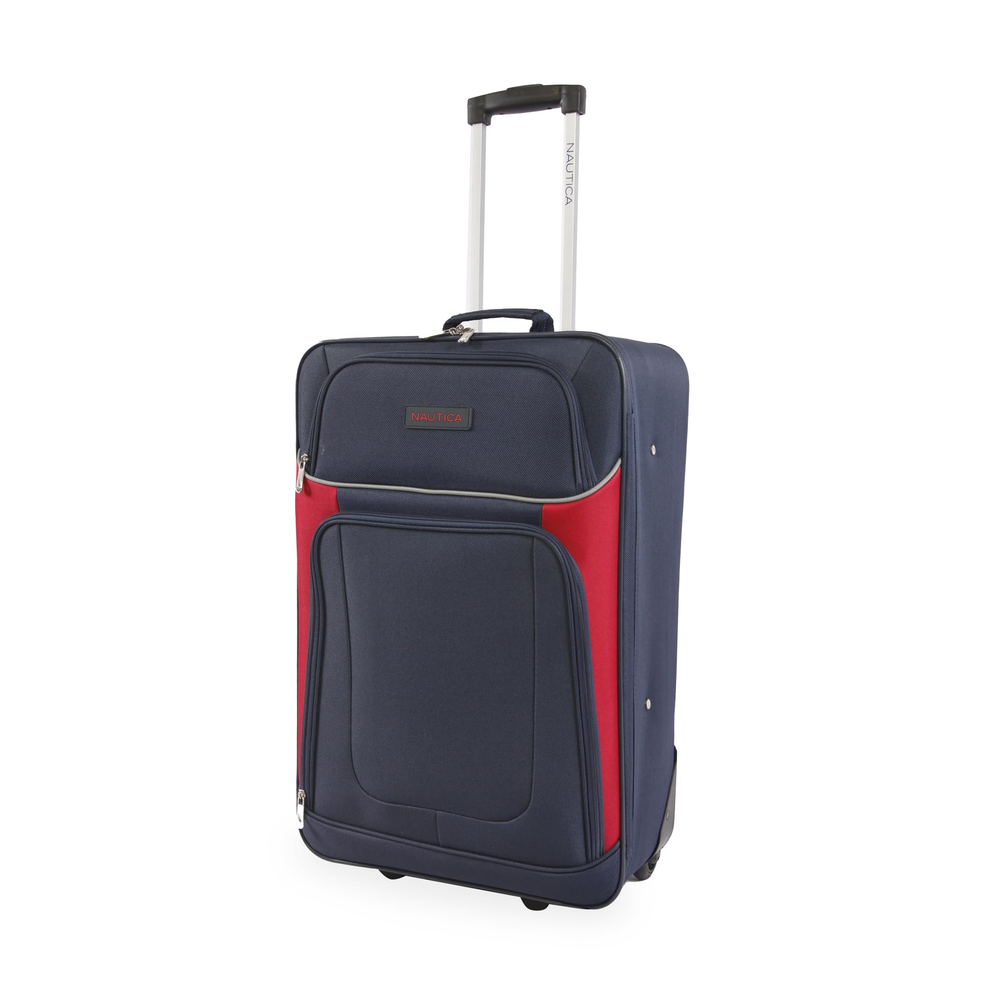 NAUTICA Oceanview 5-Piece Softside Luggage Set in Navy & Red - Lightweight Spinner Suitcase for Travel, Vacation & Business Trips
