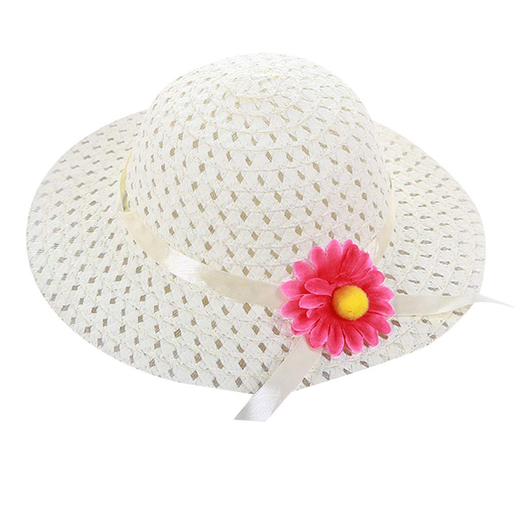 UPF50+ Kids Sun Hat with Wide Brim - UV Protection Beach Hat for Boys & Girls, Baby Summer Straw Hat with Floral Design - Perfect for Outdoor Play, Beach Trips, and Poolside Fun