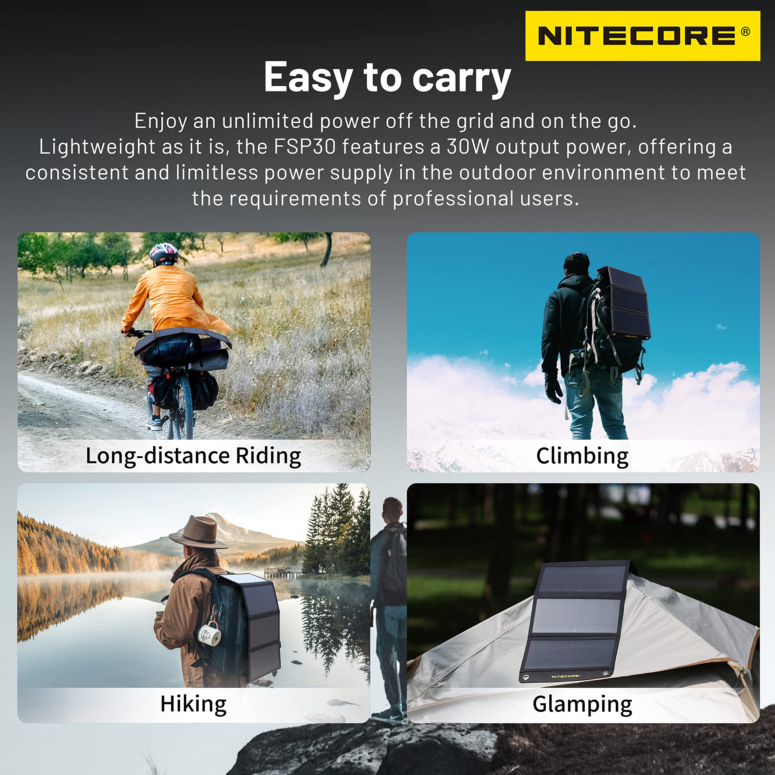NITECORE FSP30 30W Foldable Solar Charger with PD 18W USB-C Fast Charging, 3 USB Ports & 4 Panels - Portable Solar Panel for Outdoor Camping, Hiking, Emergency Power - Compatible with iPhone, Android Phones, Tablets, and USB Devices