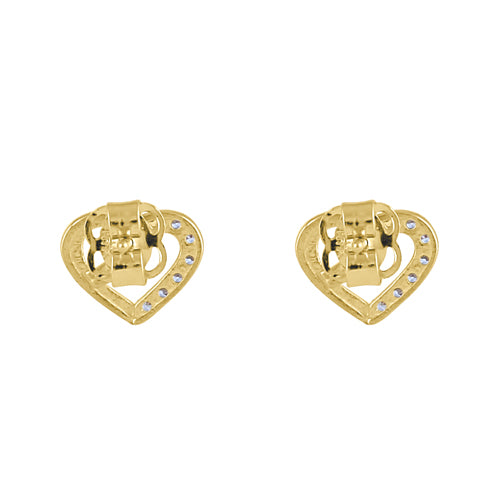 14K Yellow Gold Heart Knot CZ Stud Earrings for Women - Elegant Round Cubic Zirconia Earrings for Valentine's Day, Anniversary & Romantic Gifts