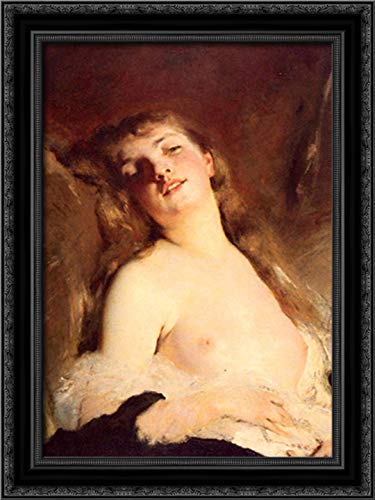 Charles Chaplin 18x24 Black Ornate Wood Framed Canvas Art - Portrait Of A Young Girl - Perfect for Living Room, Bedroom & Office Wall Decor