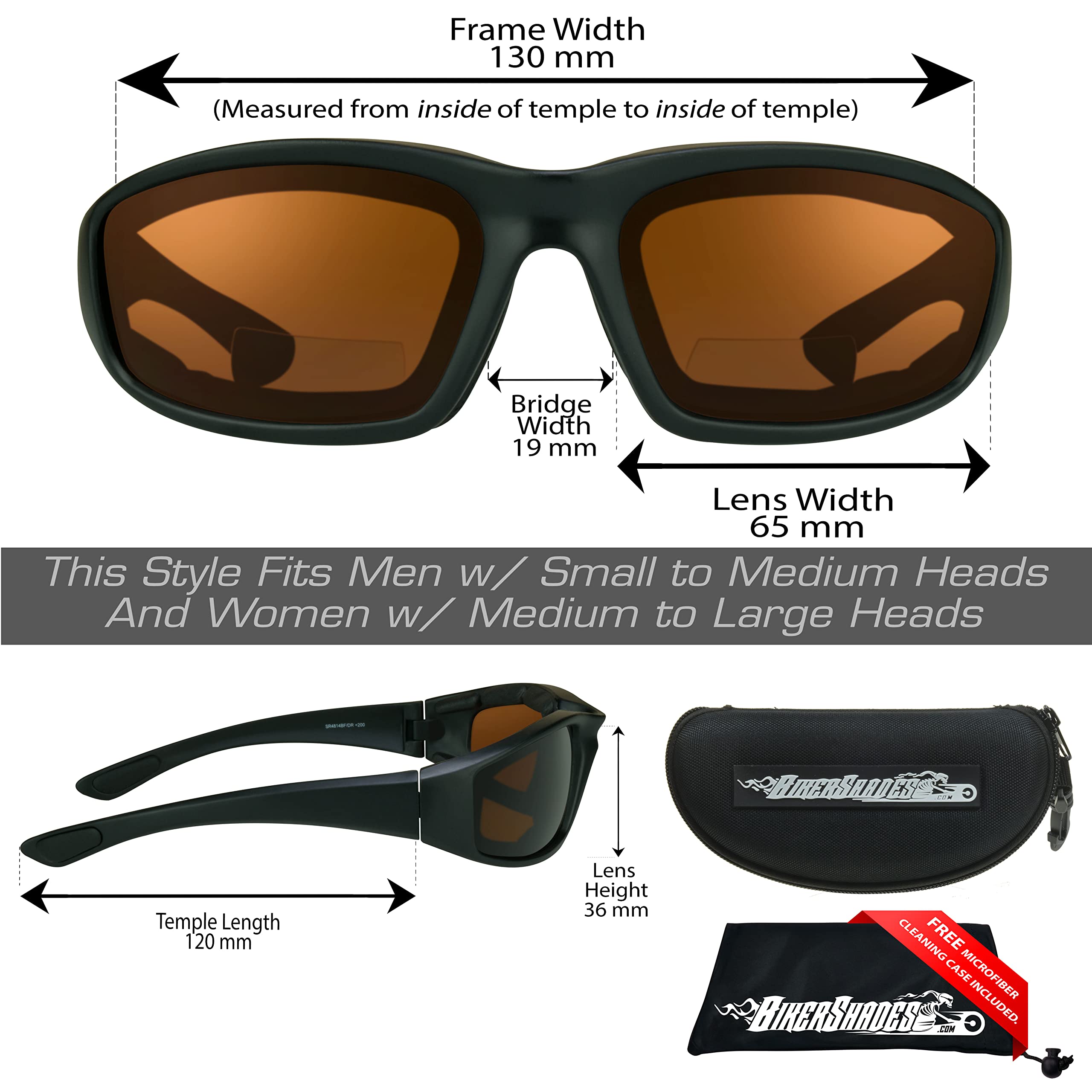 Bikershades Z87 Certified Bifocal Motorcycle Safety Glasses with Foam Padding - UV Protection for Men & Women (Includes Free Hard Case & Sunglass Strap) - Ideal for Riding, Cycling & Outdoor Sports