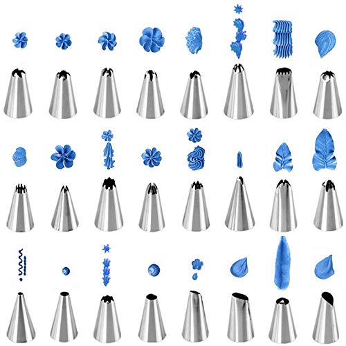 34 Pcs Cake Decorating Kit - Reusable Silicone Icing Piping Bags with 24 Nozzles, 2 Couplers & 3 Scrapers for Baking, Cupcake & Cookie Decorating | Professional Pastry Tools for Home Bakers & Wedding Cakes