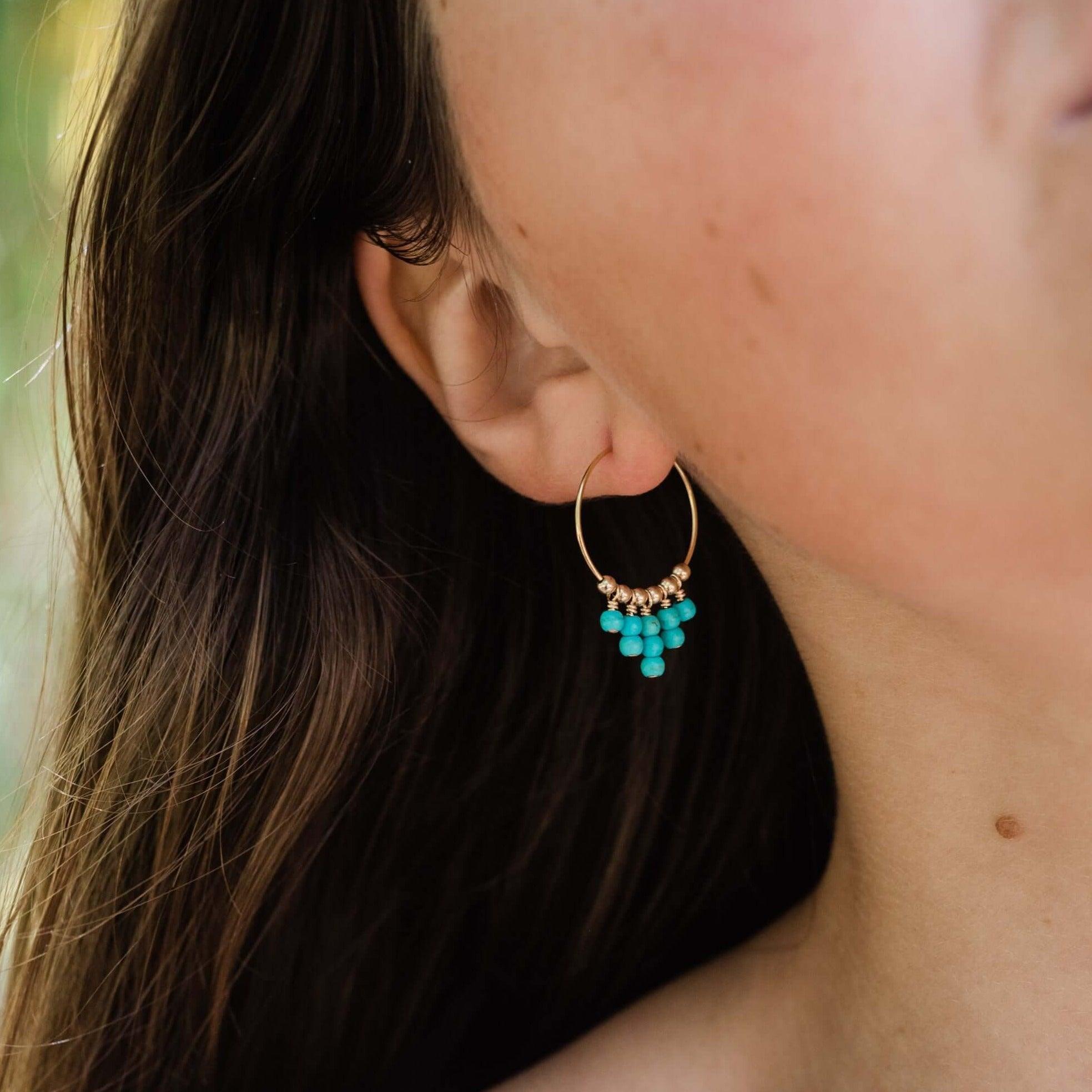 Turquoise Statement Hoop Earrings for Women - Large Boho Chic Dangle Earrings - Handmade Jewelry for Parties, Weddings & Everyday Wear