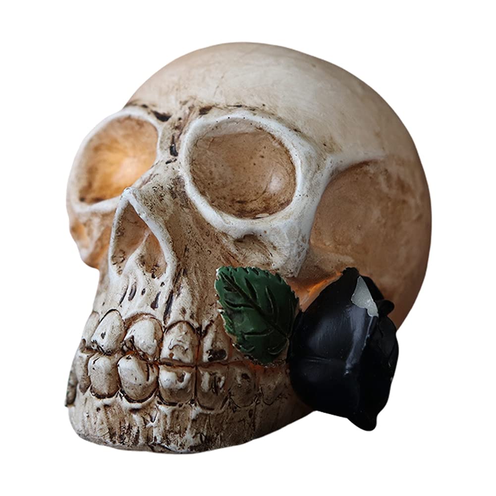 Yinrunx LED Skull Statue Light - Halloween Decor with Glowing Eyes, Resin Skull Night Light for Haunted House Party, Bar Table & Desk Decoration - Perfect Spooky Gift for Halloween, Horror Theme Nights & Gothic Home Decor