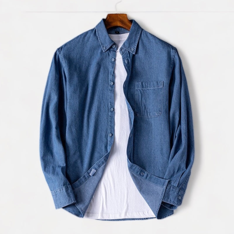 Business Casual Denim Shirt for Men - Comfortable Stretch Work Shirt - Office Wear & Smart Casual Outfits