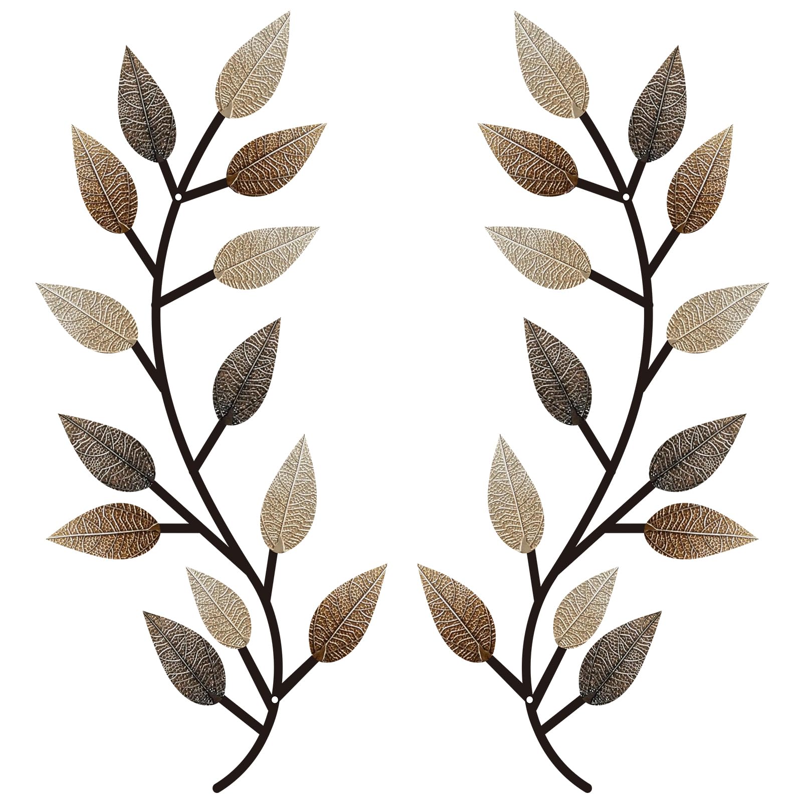 Vintage Brown Metal Tree Leaf Wall Decor - 2 Pack Olive Branch Vine Wall Art for Living Room, Hallway & Outdoor Decoration - Perfect for Farmhouse, Boho & Rustic Home Decor
