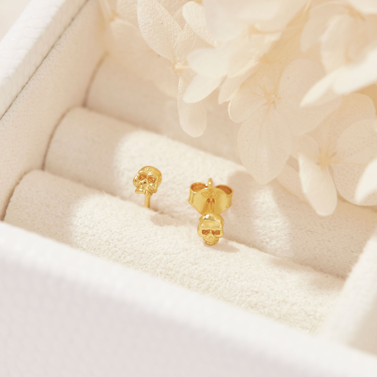 Tiny Gold Skull Stud Earrings for Women - Gothic Punk Style Jewelry for Daily Wear & Halloween Costume Accessories