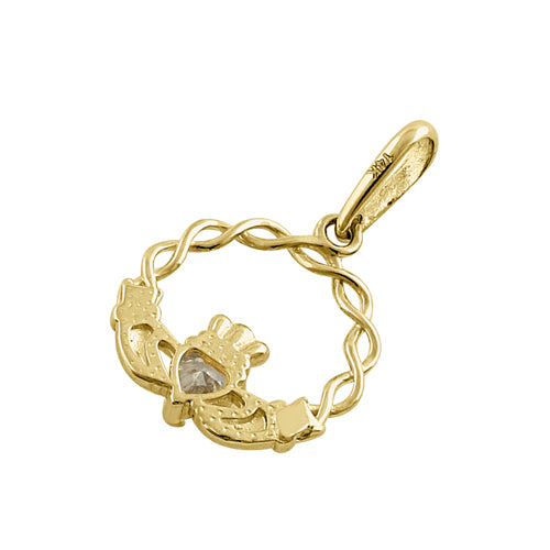 14K Solid Yellow Gold Claddagh CZ Pendant Necklace - Irish Love Friendship Loyalty Jewelry Gift for Women, Perfect for Valentine's Day, Anniversary & Special Occasions