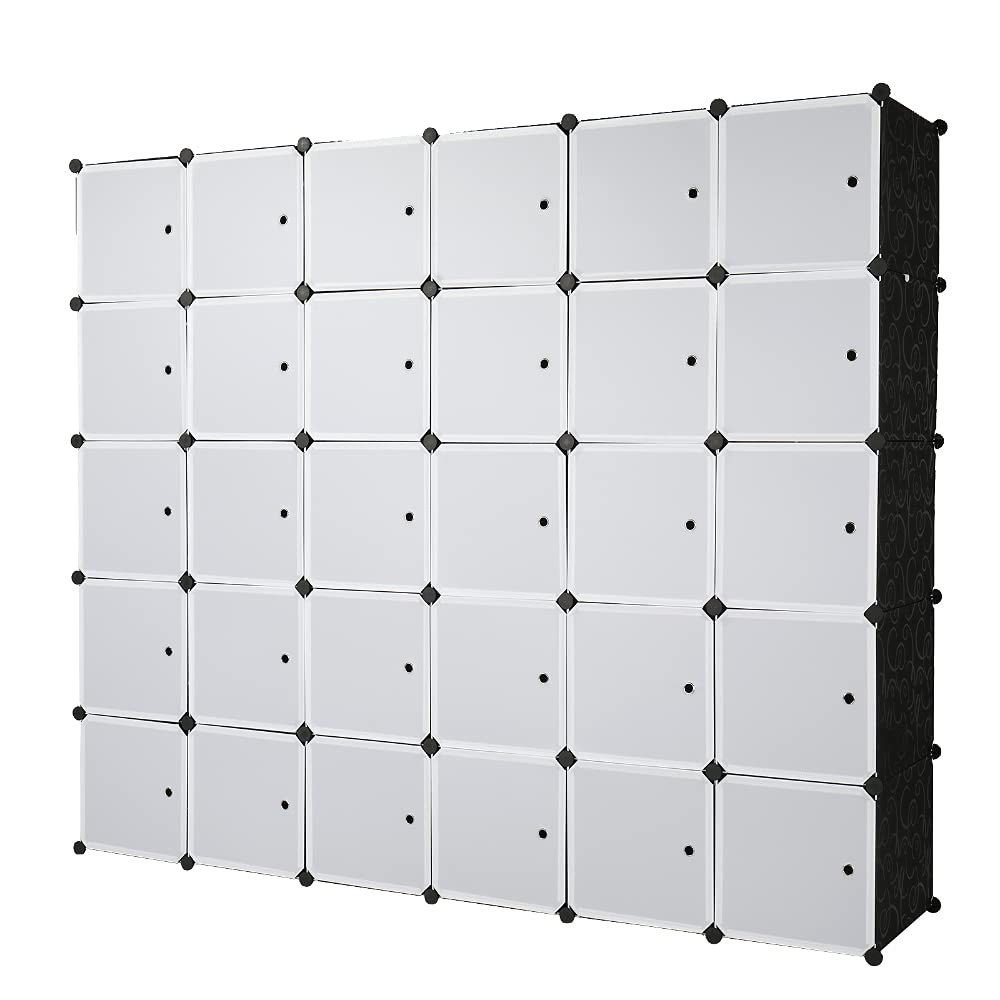Portable Closet Organizer - 5x6 Tier Wardrobe Cabinet with Shelves & Drawers for Clothes, Toys & Books | Space-Saving Storage Solution for Bedroom, Nursery, Dorm & Office | DIY Multifunctional Furniture in Black