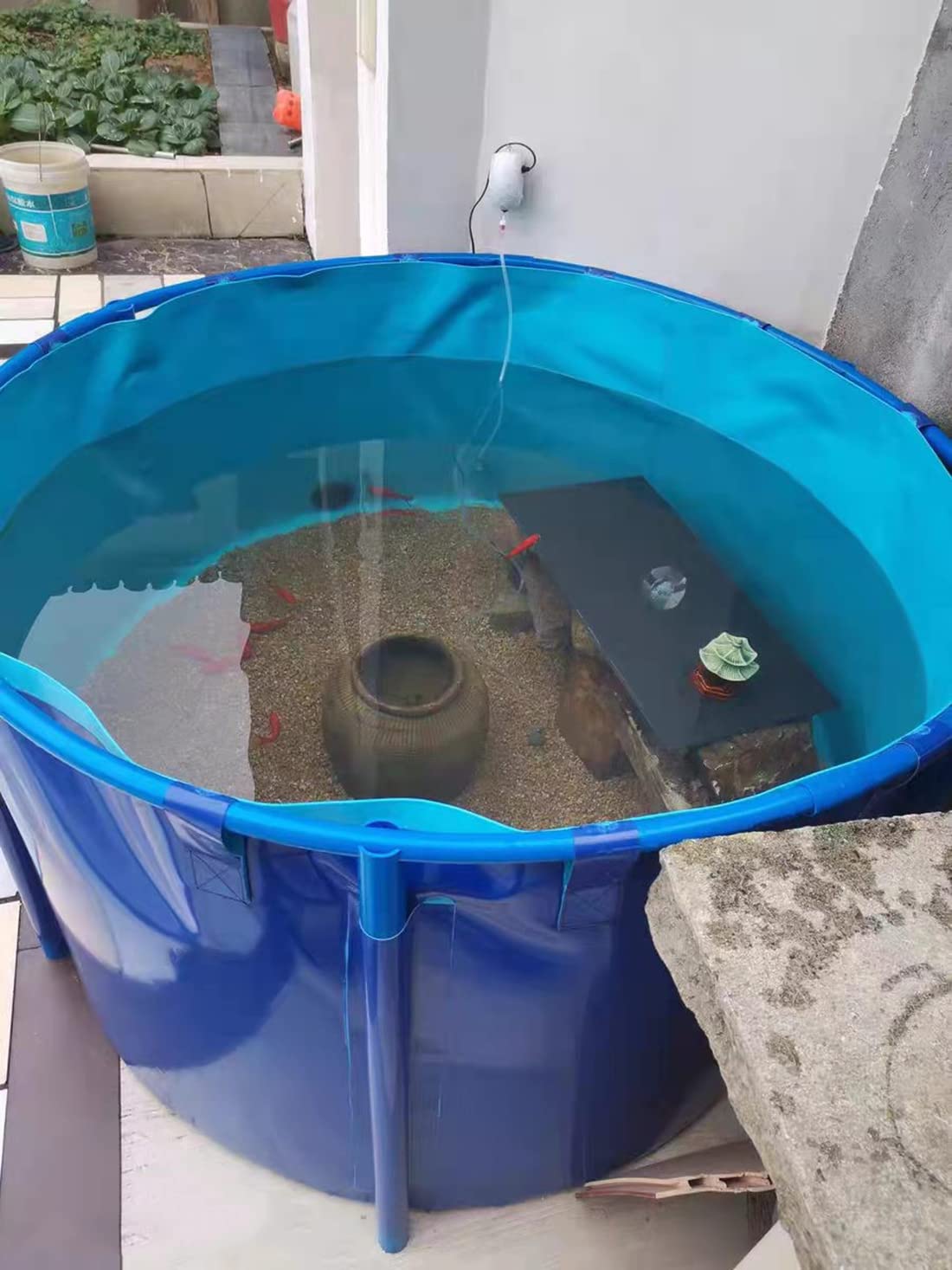 WANLIAN Above Ground Pool - 4.9ft x 3ft (1700L) Circular Thickened Canvas Fish Pond with Metal Frame | Collapsible Outdoor Koi Pond, Water Storage Tank for Garden, Backyard, Agricultural Irrigation & Fish Farming