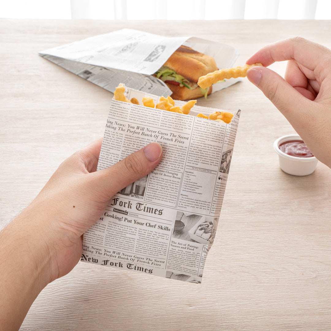 Eco-Friendly Newsprint Paper French Fry & Snack Bags - 4.25