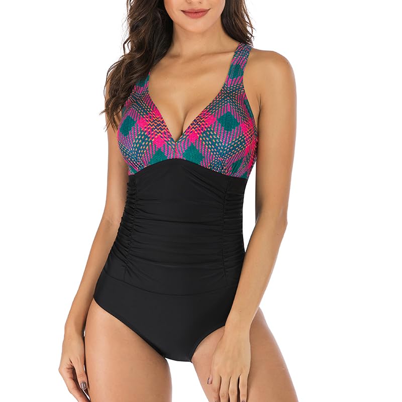 Women's V Neck One Piece Swimsuit with Ruching - Tummy Control Bathing Suit for Beach, Pool & Vacation | Flattering Swimwear for All Body Types