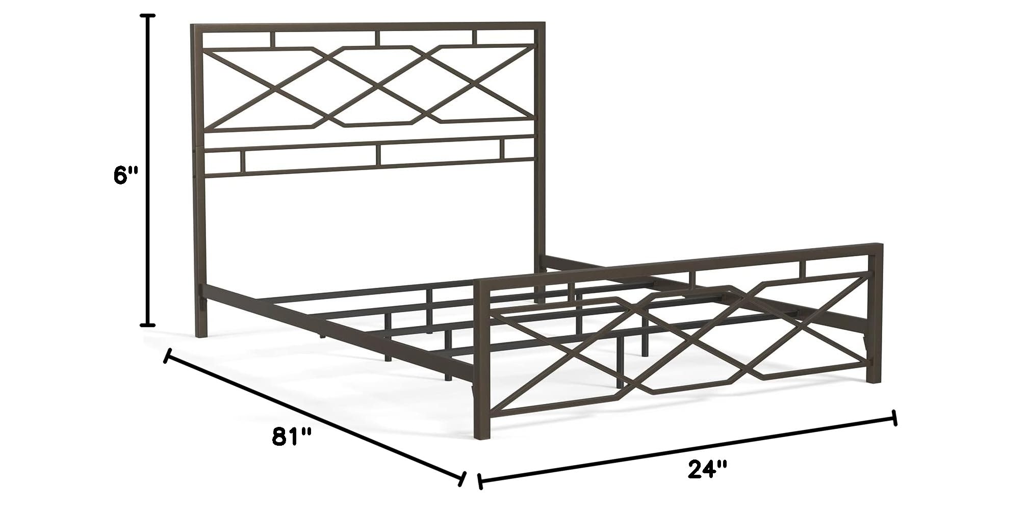eLuxurySupply Metal SNAP Bed Frame - Carbon Steel Rustic Pewter Finish Folding Bed Frame with Headboard & Footboard - Easy Assembly Sturdy Steel Construction - California King Size Bed Base for Master Bedroom, Guest Room & Dormitory