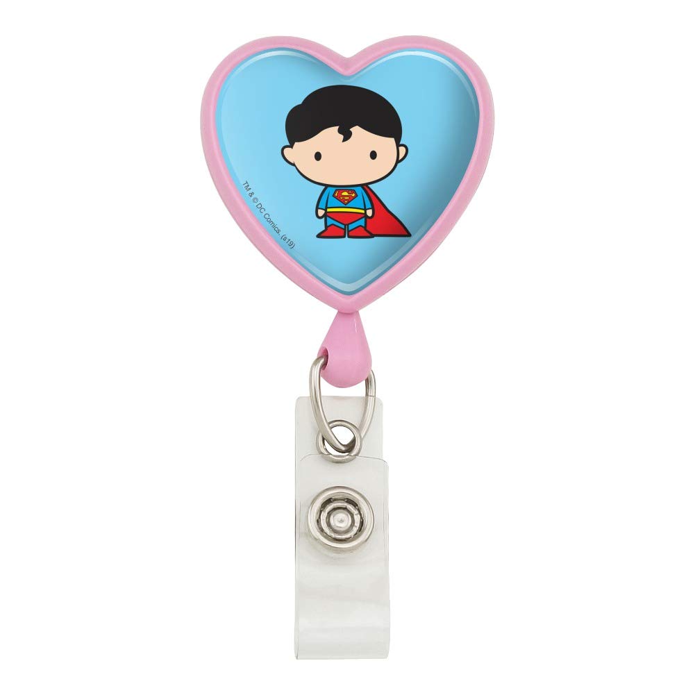 Superman Chibi Character Heart Lanyard - Retractable Reel Badge Holder for ID Cards & Keys | Perfect for Comic Con, Work Security & School Events