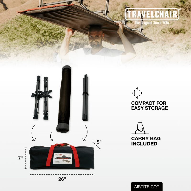 TravelChair AirTite Cot - Lightweight Portable Folding Camping Cot for Outdoor Adventures, Travel & Emergency Use - Perfect for Camping, Hiking, Backpacking & Guest Bed