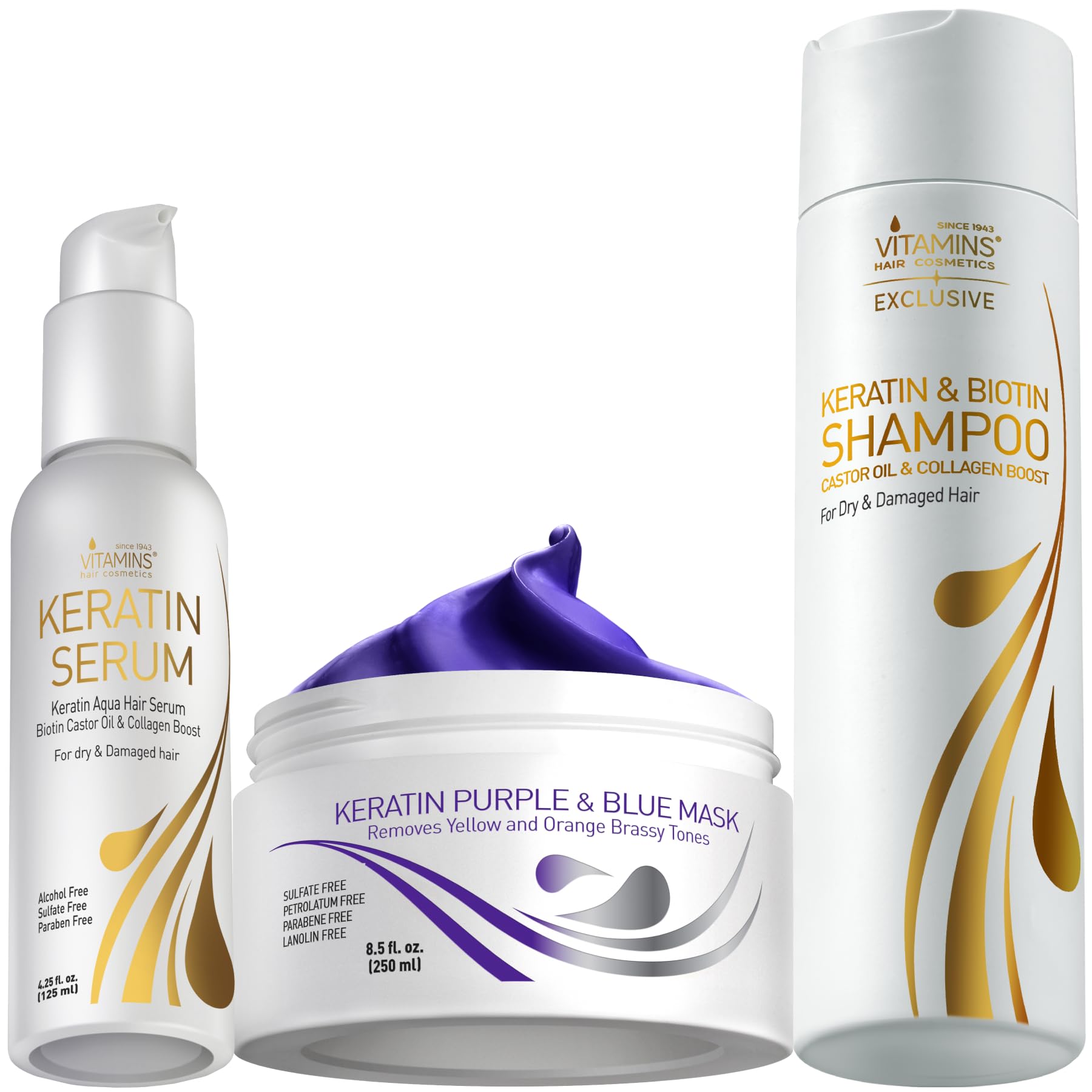 **Keratin Hair Serum & Purple Shampoo Kit - Heat Protectant, Anti-Frizz & Anti-Brass Treatment for Bleached, Blonde, Platinum & Gray Hair - Repair & Nourish Damaged Hair (Perfect for Salon & Home Use)**