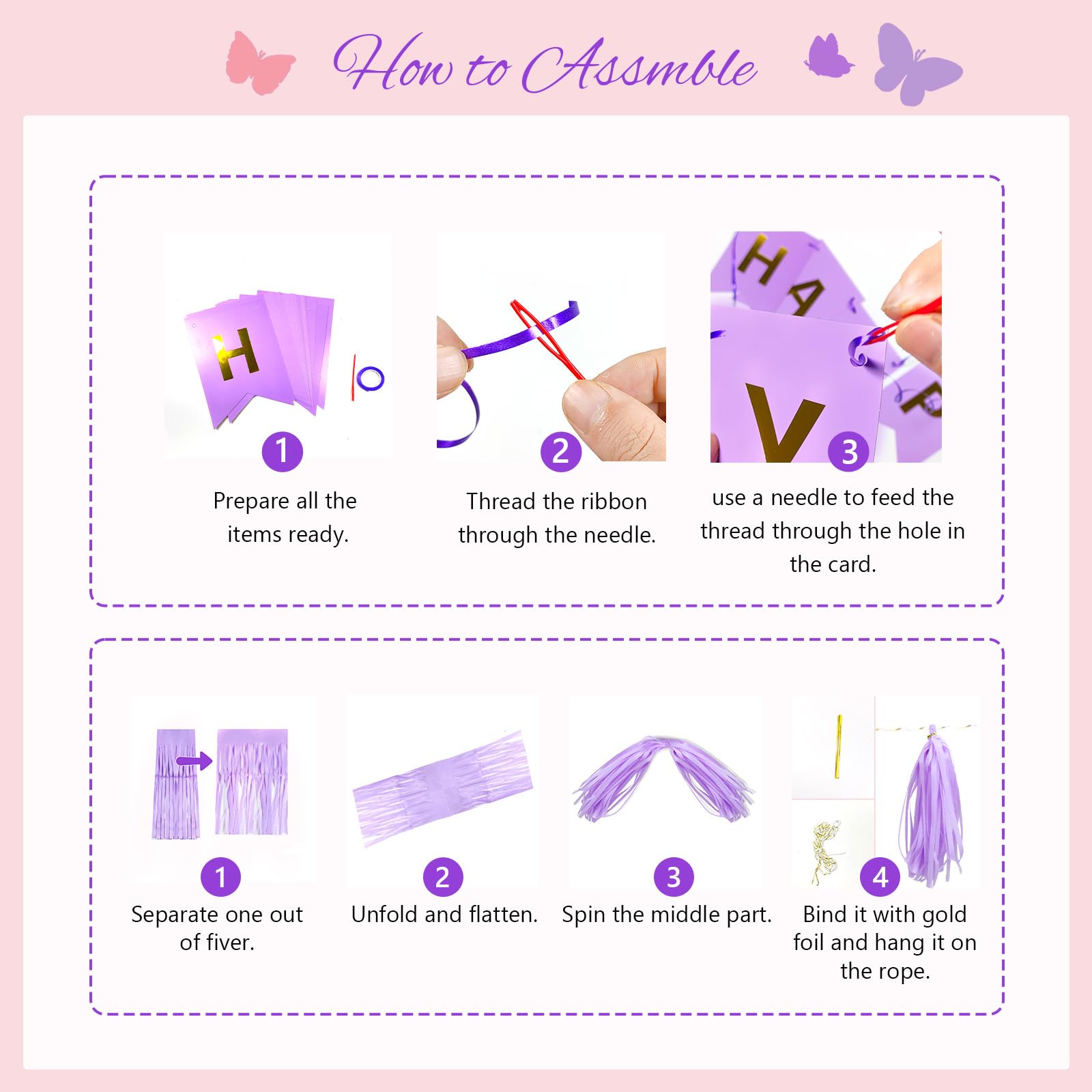 Pink & Purple Birthday Party Decorations Kit - Hanging Swirls, Tissue Pom Poms, Circle Dots, Tassel Garland, Balloons & Fringe Curtain for Women's Birthday Celebration | Perfect for Baby Showers, Bridal Showers & Anniversary Parties