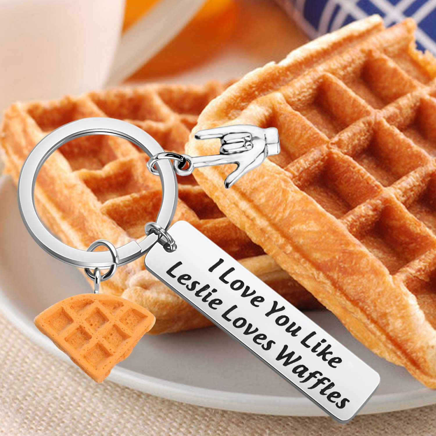 I Love You Like Leslie Loves Waffles Keychain - Cute Couple Gift for Anniversary, Valentine's Day - Perfect for Keyrings, Backpacks, and Gifts for Her/Him