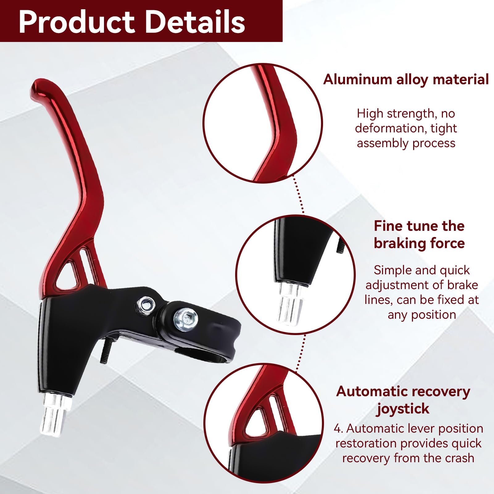 Universal Aluminum Alloy Bike Brake Levers - 1 Pair V-Brake Handles for Mountain, Road, BMX Bikes (2.2cm Diameter, Red) | Durable Braking System for Commuting, Trail Riding & Urban Cycling