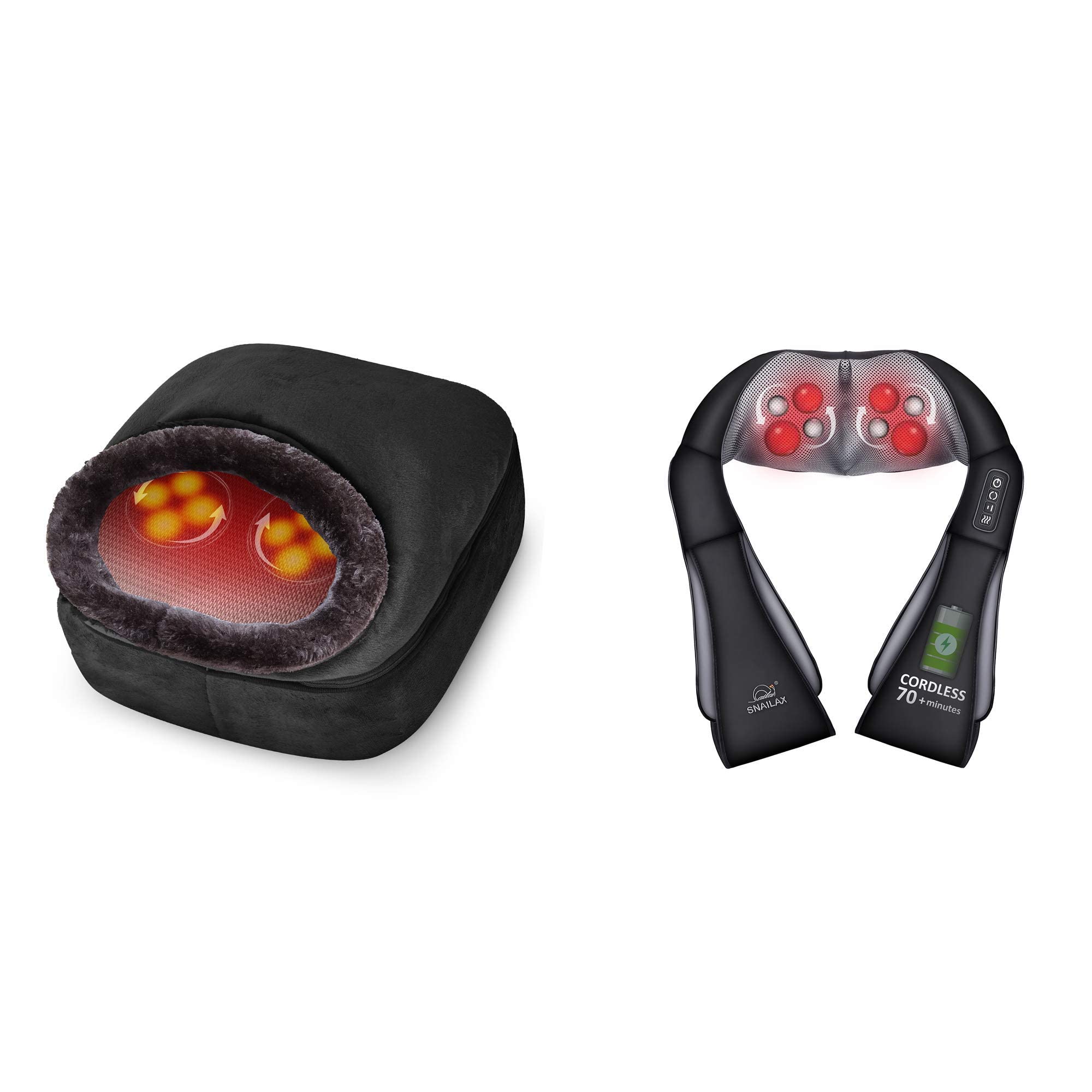 Snailax 2-in-1 Shiatsu Foot and Back Massager with Heating - Cordless Kneading Massage Machine for Neck, Shoulder, Leg Pain Relief - Perfect for Home, Office, and Travel Use