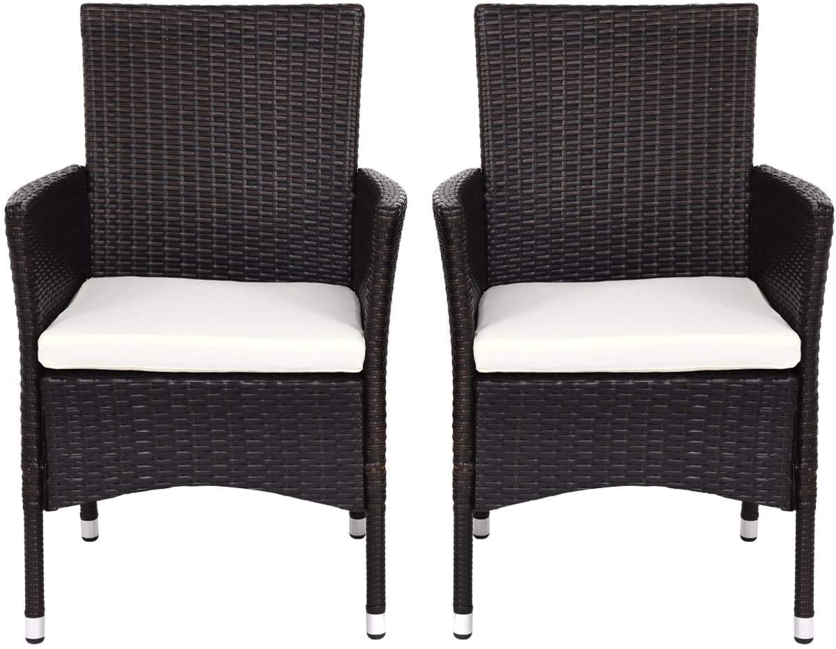 2PCS Modern Patio Rattan Chairs with Removable Cushions - Brown Wicker Armchair Set for Outdoor Garden, Balcony, Poolside Relaxation | Durable & Weather-Resistant Furniture for Backyard, Deck, and Patio Lounging