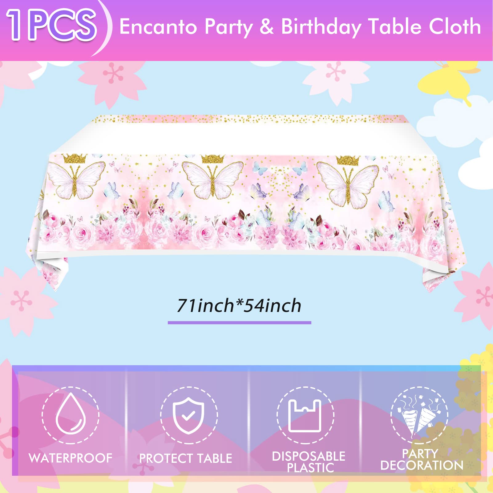 Butterfly Party Decorations for Spring - 20-Person Tableware Set with Plates, Napkins & Themed Plastic Tablecloth - Perfect for Baby Showers, Birthday Parties & Garden Celebrations
