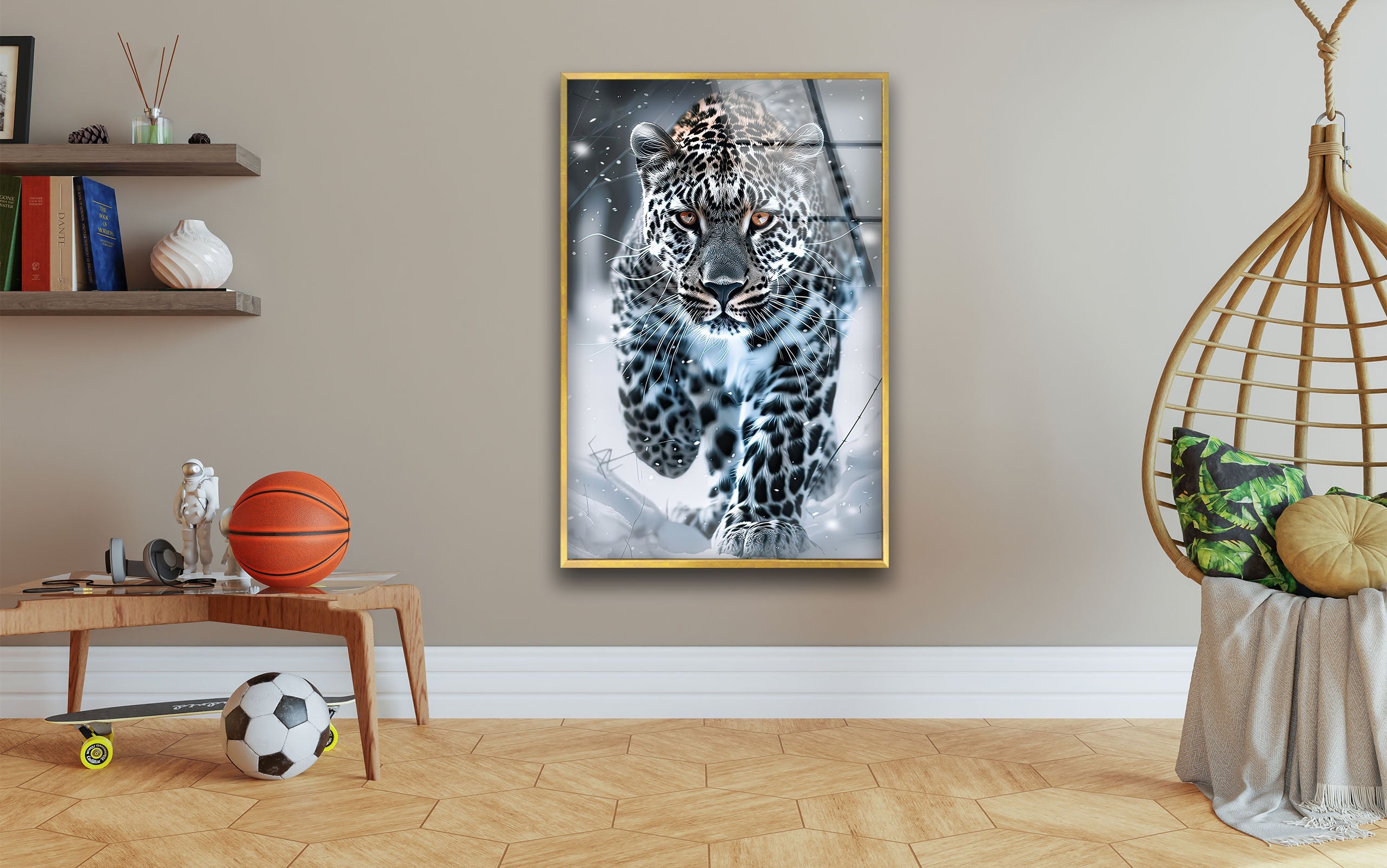 Black and White Leopard Glass Wall Art - Modern Home Decor for Living Room, Bedroom & Office - Elegant Abstract Animal Print Wall Hanging
