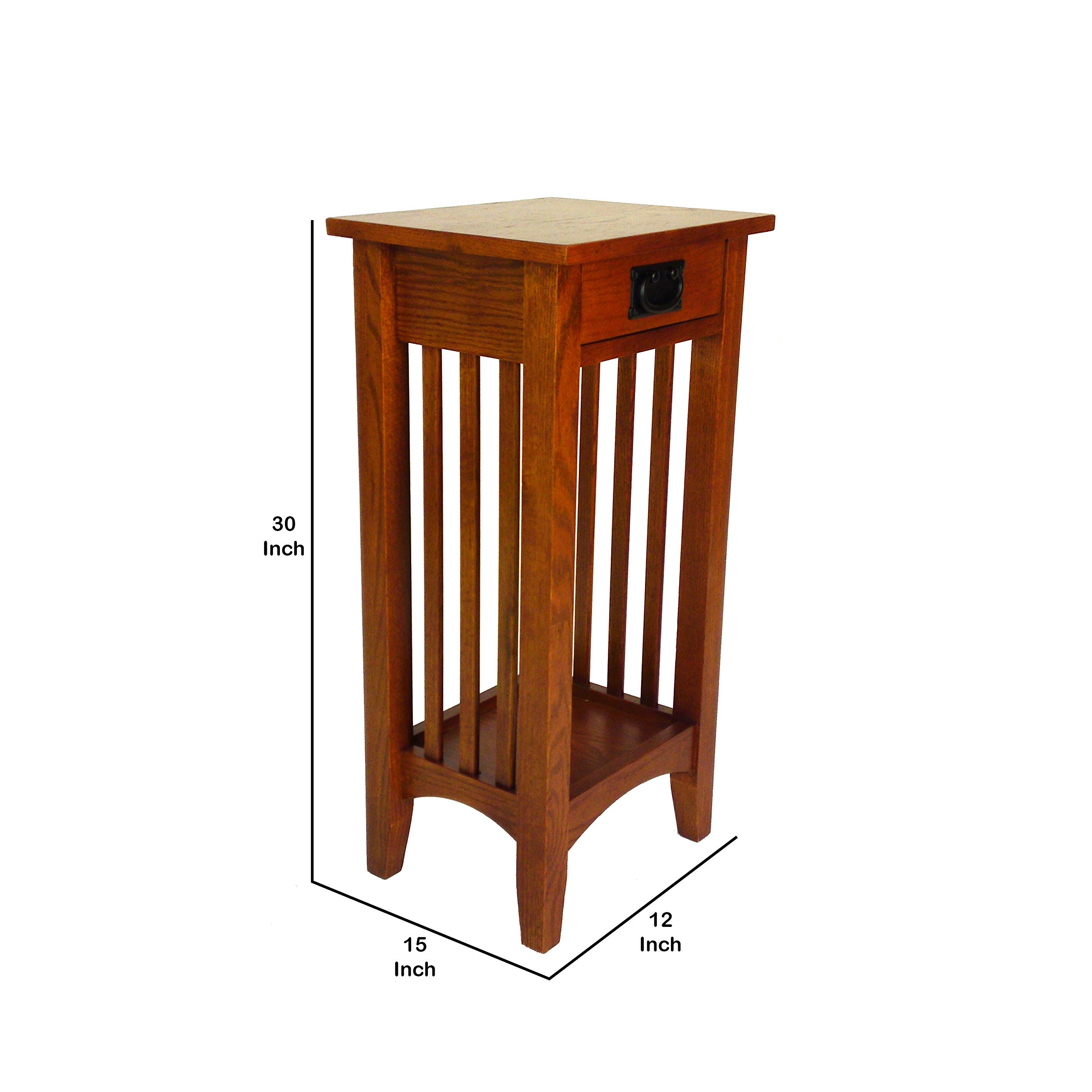 Benjara Wooden Pedestal Stand with Drawer & Open Shelf - Rustic Brown Display Stand for Home Decor, Plants, Books & Collectibles