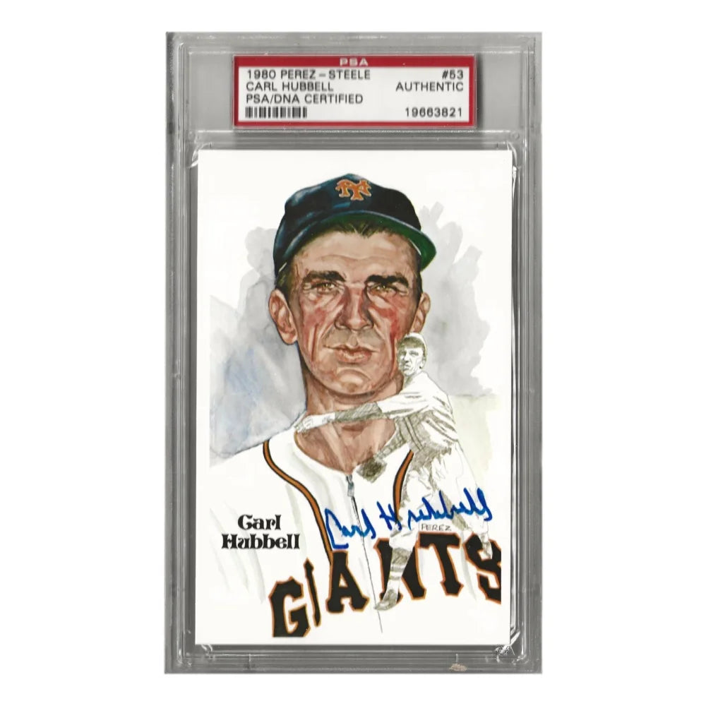Carl Hubbell Autographed 1980 Perez Steele #53 Postcard with PSA COA - New York Giants Memorabilia for Baseball Collectors and Fans