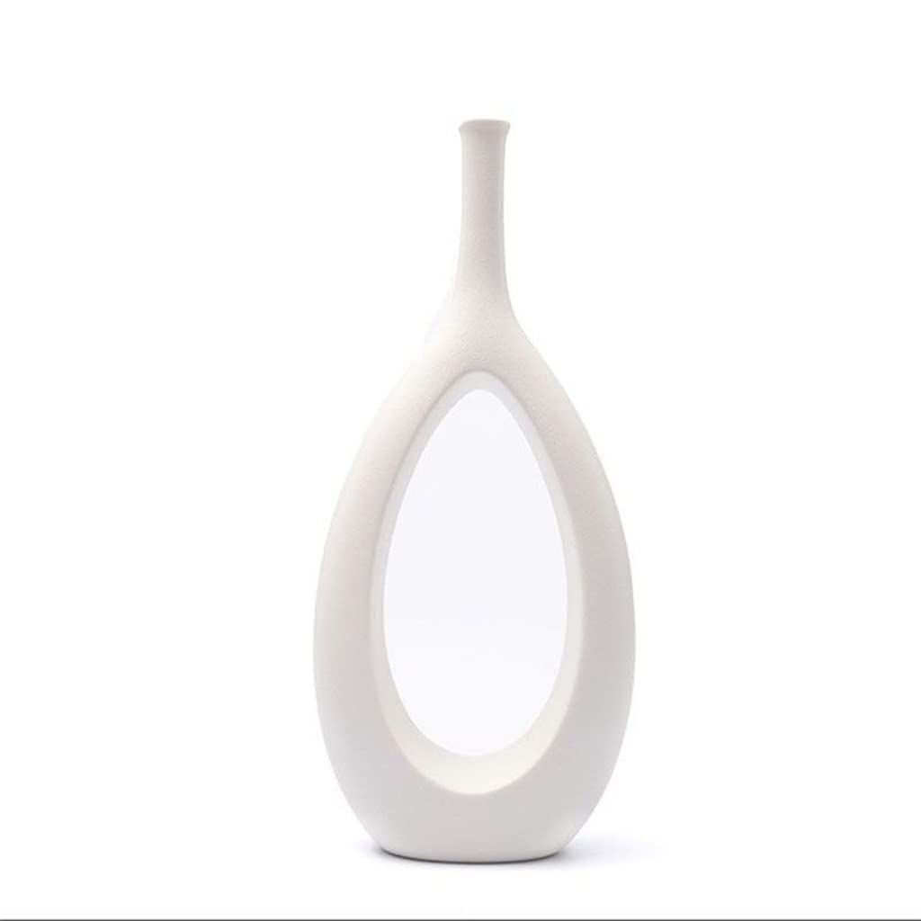 WIONC White Ceramic Hollow Vase - 30cm Nordic Modern Flower Pot for Home Decor, Desktop & Living Room Interior Design - Perfect for Fresh Flowers, Succulents and Decorative Centerpieces
