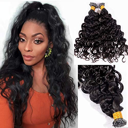 Premium Malaysian Loose Wave Human Hair Extensions - 30 Inch I-Tip Bonded Hair 1g/s (Colors #1/#2/#4) - Deep Curly Easy Stick Tip for Natural Look - Perfect for Weddings, Parties & Daily Styling (22 Inch 100 Strands, Color #2 Darkest Brown)