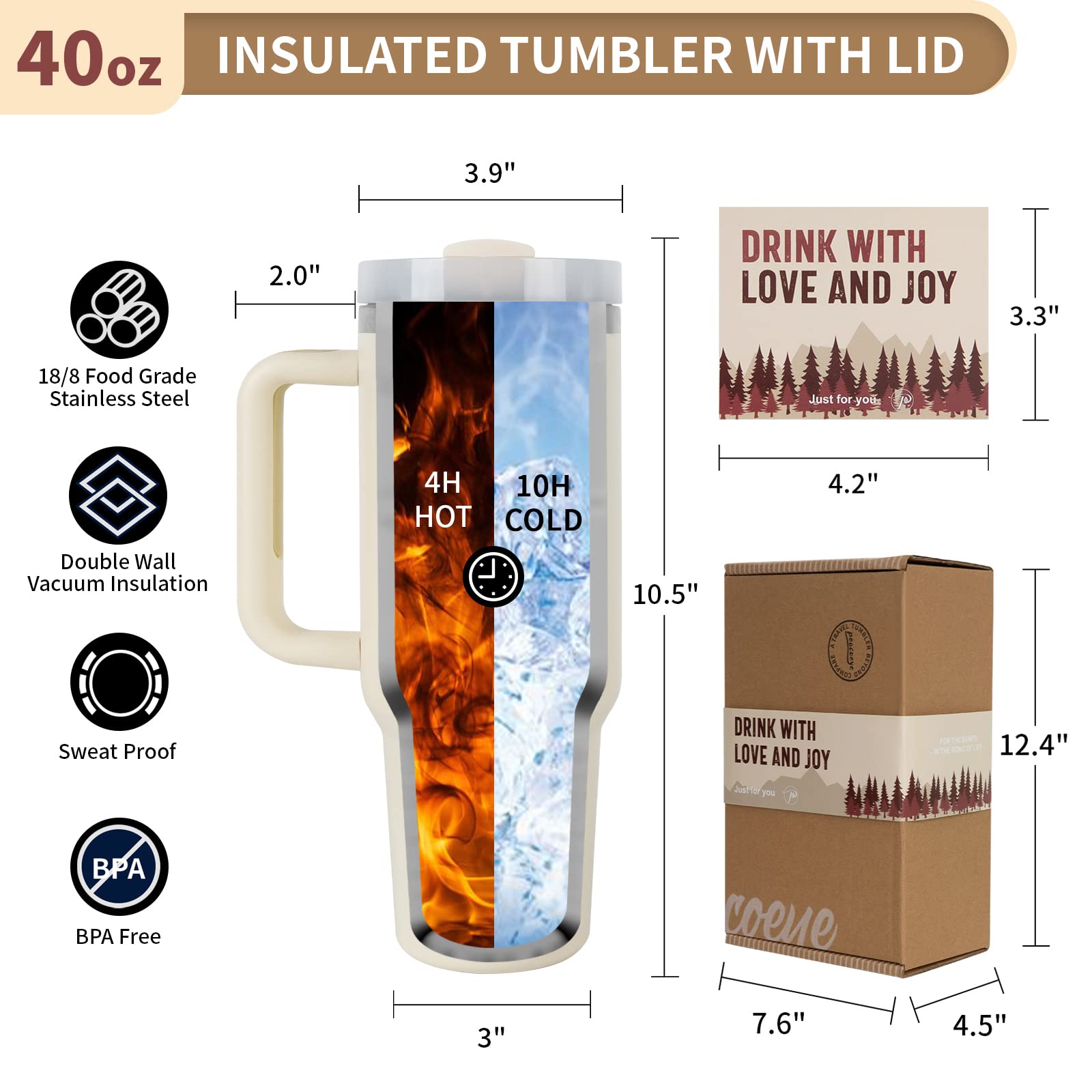 40oz Tumbler with Handle and Straw - Insulated Stainless Steel Cup for Hot & Cold Drinks | Perfect Thank You Gift for Women, Men, Coworkers, Nurses, Boss, Teachers | Great for Christmas, Birthday, Appreciation, Office, Home & Travel Use