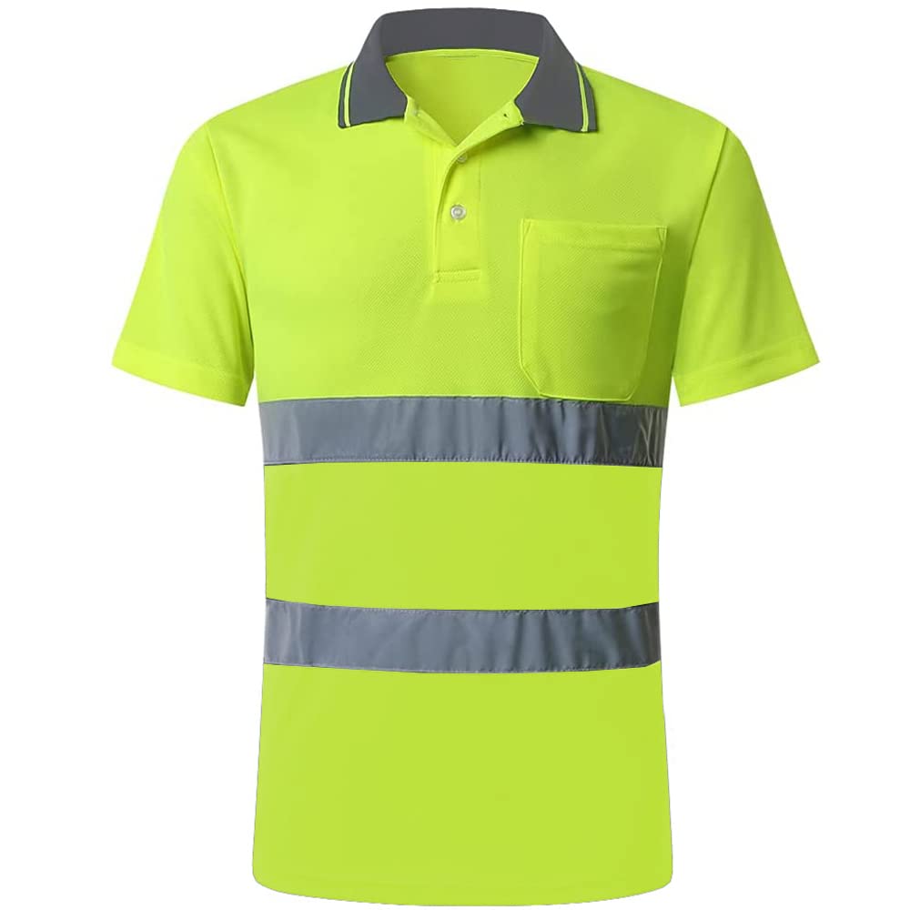High Visibility Reflective Short Sleeve Polo Shirt with Pocket - Perfect for Cycling, Running & Night Safety Workwear