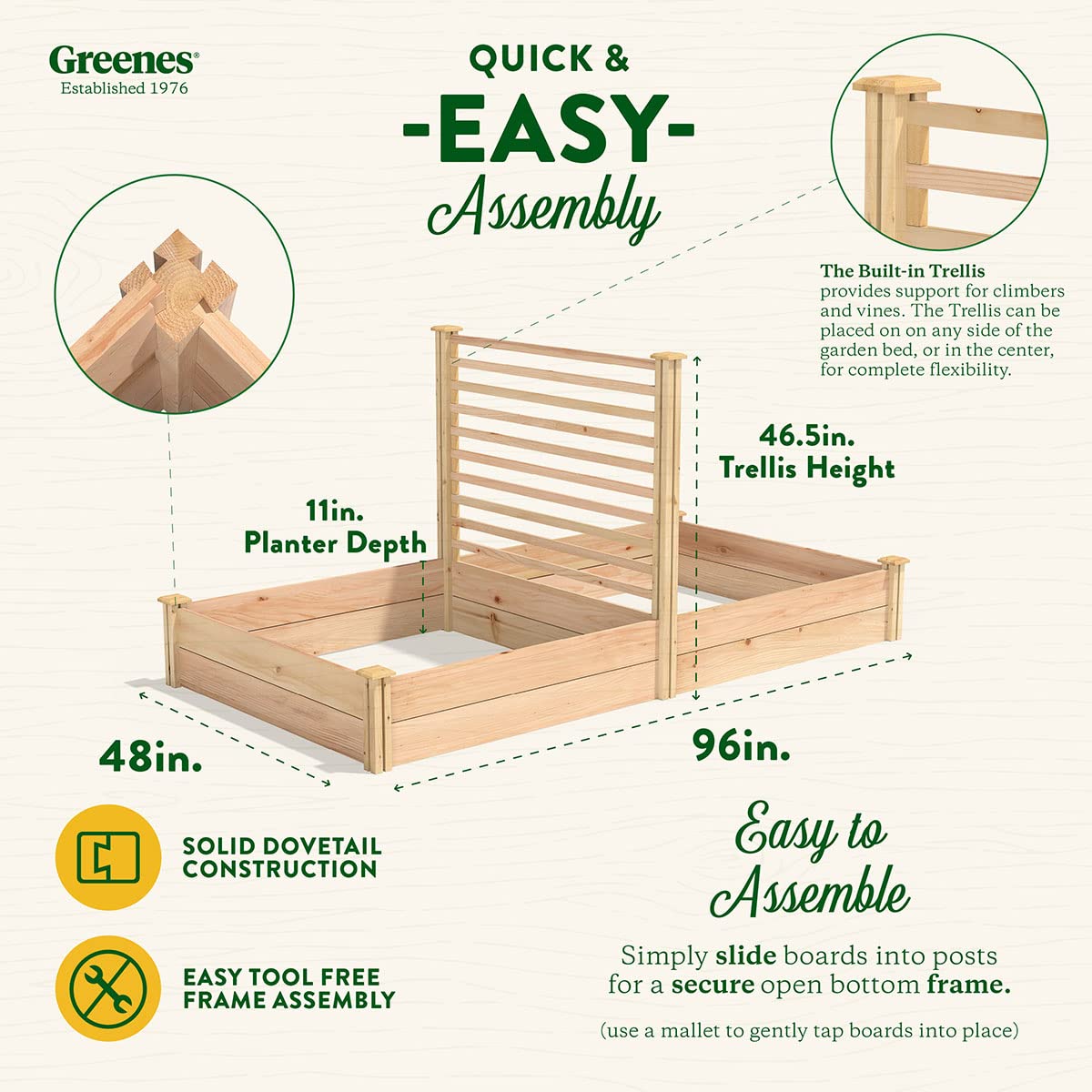 Premium Cedar Raised Garden Bed with Trellis - 4' x 8' x 11