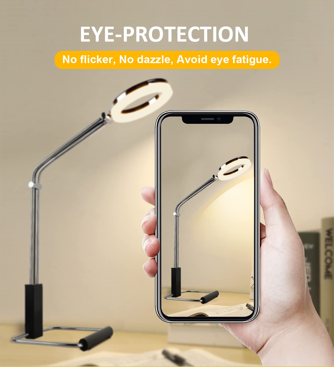 DINGLILIGHTING DLLT Metal LED Desk Lamp - Adjustable Eye-Caring Architect Table Light, Modern Tall Reading Lamp for Bedroom, Study & Office - Silver | Perfect for Night Reading, Home Office & Dorm Room Lighting