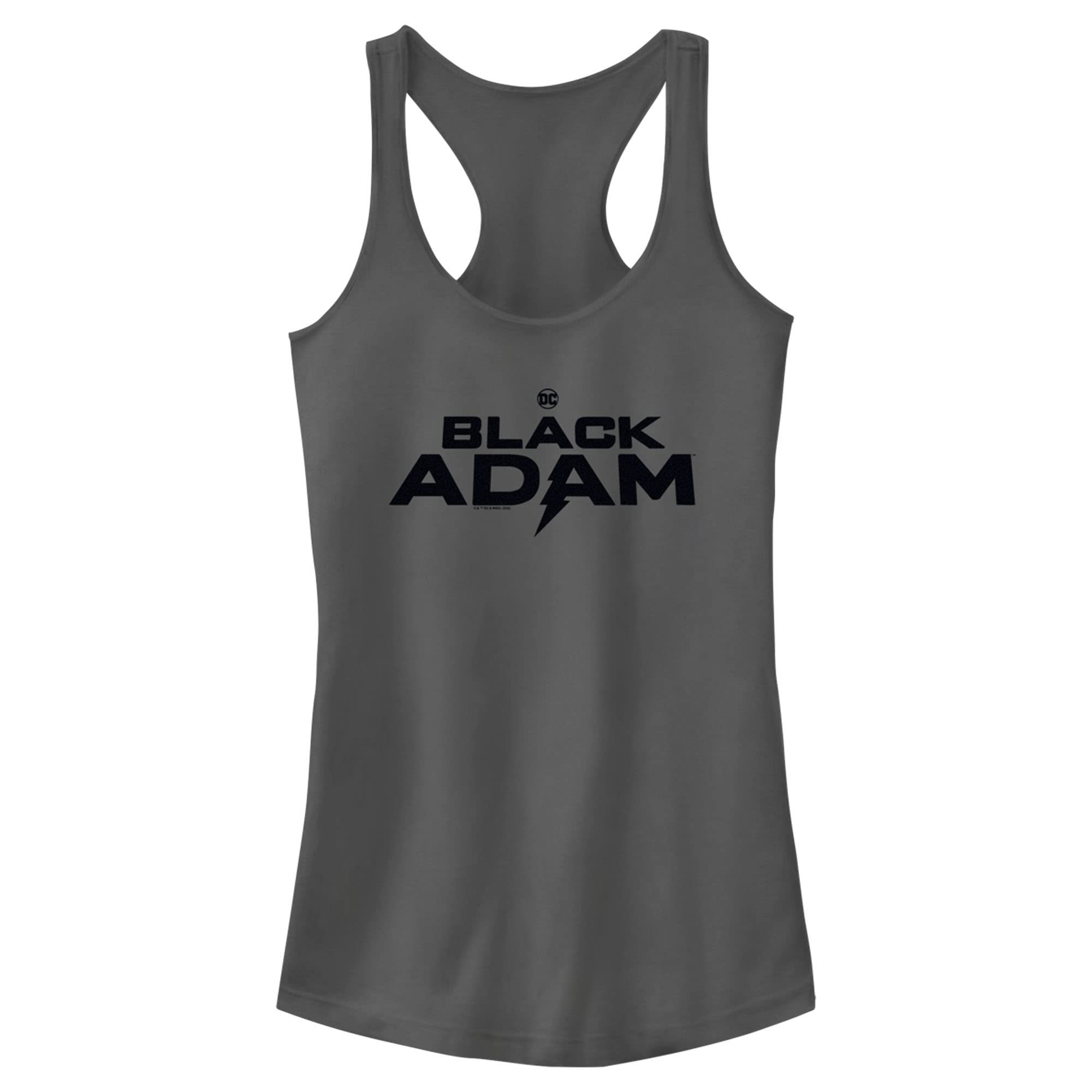 Junior's Black Adam Bold Black Logo Racerback Tank Top for Women - Superhero Graphic Muscle Tee for Gym, Workout & Casual Wear