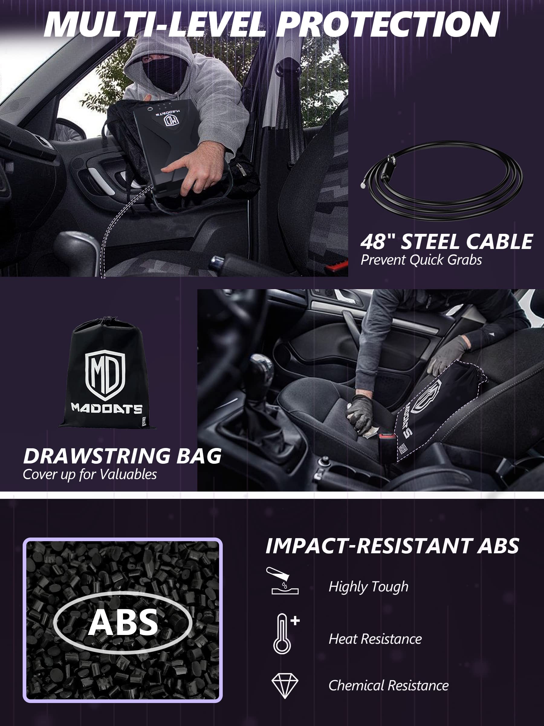 Portable Car Gun Safe - Biometric Fingerprint & Keypad Lock Box for Pistols with Security Cable | Vehicle, Home & Travel Use for Handgun Storage & Safety