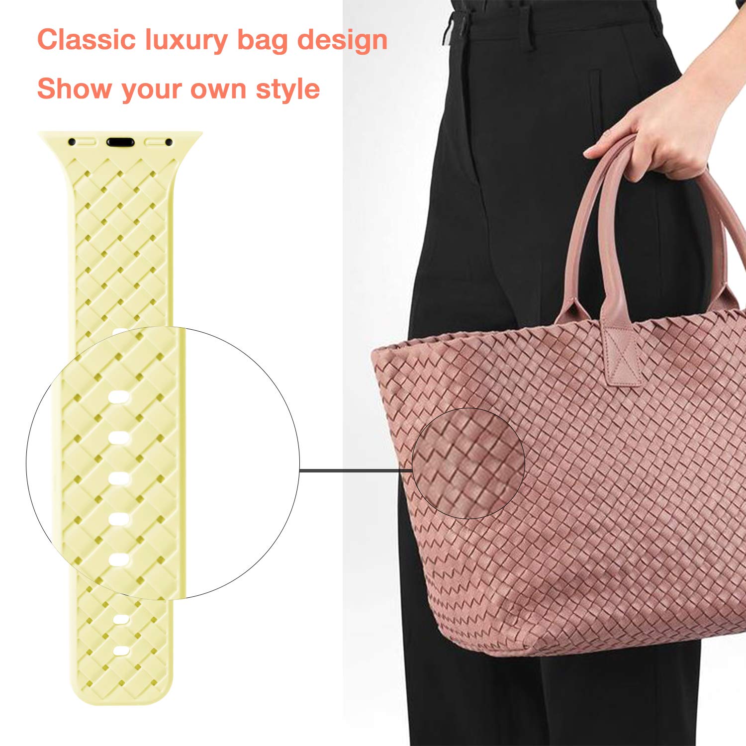 Silicone Band Compatible with Apple Watch Series 6/5/4/SE 40mm & Series 3/2/1 38mm - Soft Comfortable Strap for Women & Men - Yellow Weave Pattern Design - Perfect for Workouts, Running & Everyday Wear