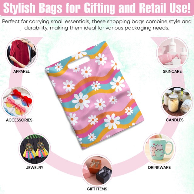 Groovy Daisy Merchandise Bags 9x12 Inches - 50 Pack Bulk Wholesale - Perfect for Retail Stores, Boutiques & Gift Packaging