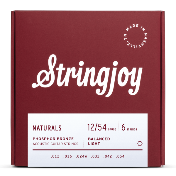 Stringjoy Naturals Phosphor Bronze Acoustic Guitar Strings - Light Gauge (12-54) for Warm Tone & Longevity | Perfect for Folk, Country & Fingerstyle Playing