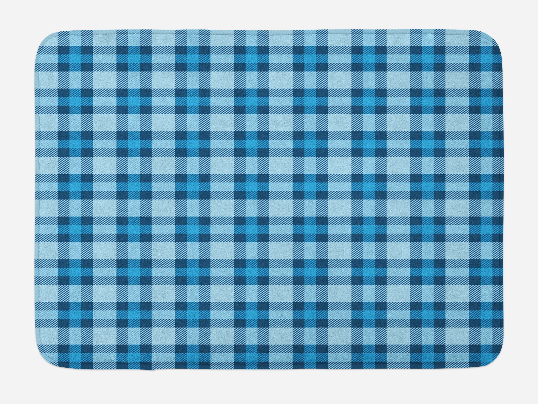 Ambesonne Non-Slip Checkered Bath Mat - Blue & Pale Blue Striped Square Tile Design - 30.2