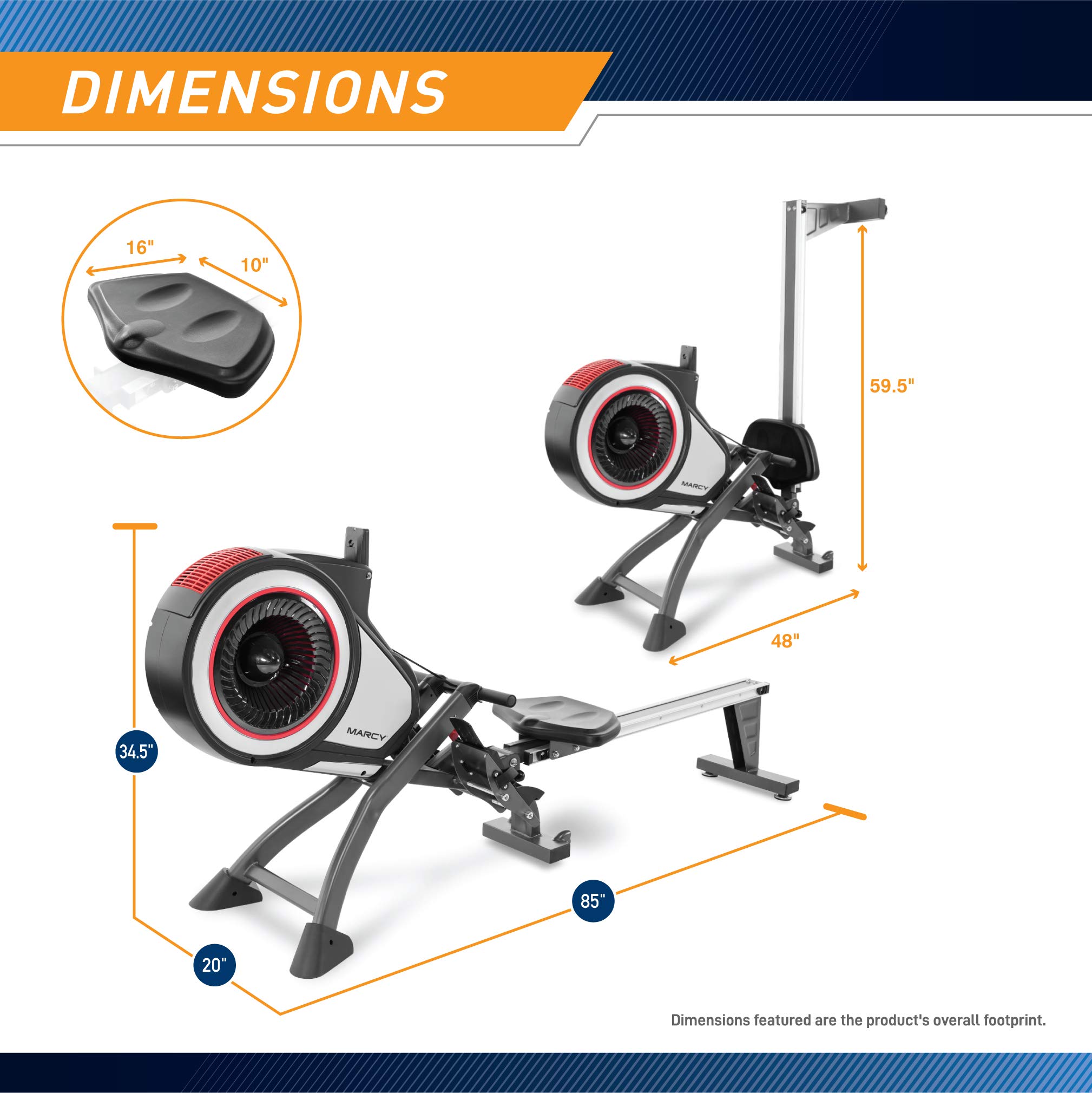 Marcy Air Resistance Rowing Machine with Transport Wheels - Foldable Home Gym Equipment for Full Body Workout | Perfect for Cardio, Strength Training & Small Spaces