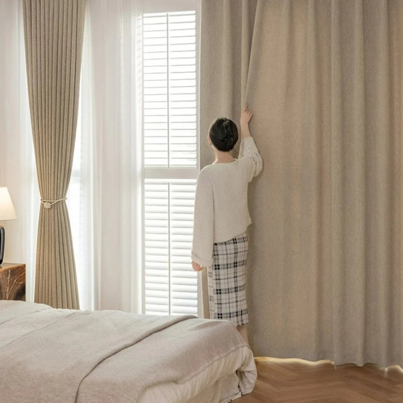Natasha Cotton Linen Cross Weave Blackout Curtains for Bedroom - Thermal Insulated Window Drapes for Living Room & Nursery, Noise Reducing & Light Blocking Home Decor