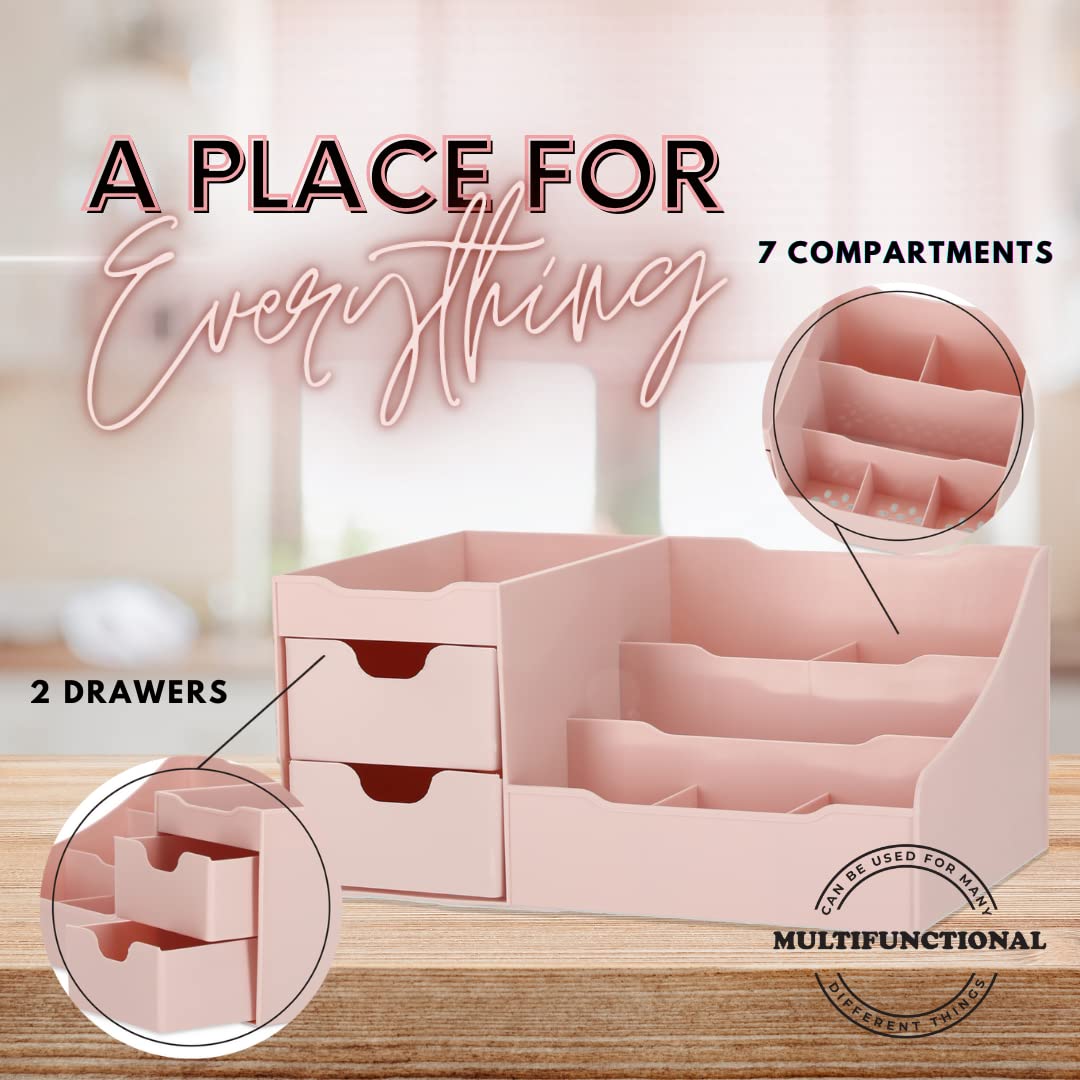 Pink Cosmetic Storage Organizer for Makeup, Jewelry & Hair Accessories - Vanity, Bathroom & Dresser Organizer - Perfect for Beauty Lovers & Clutter-Free Space
