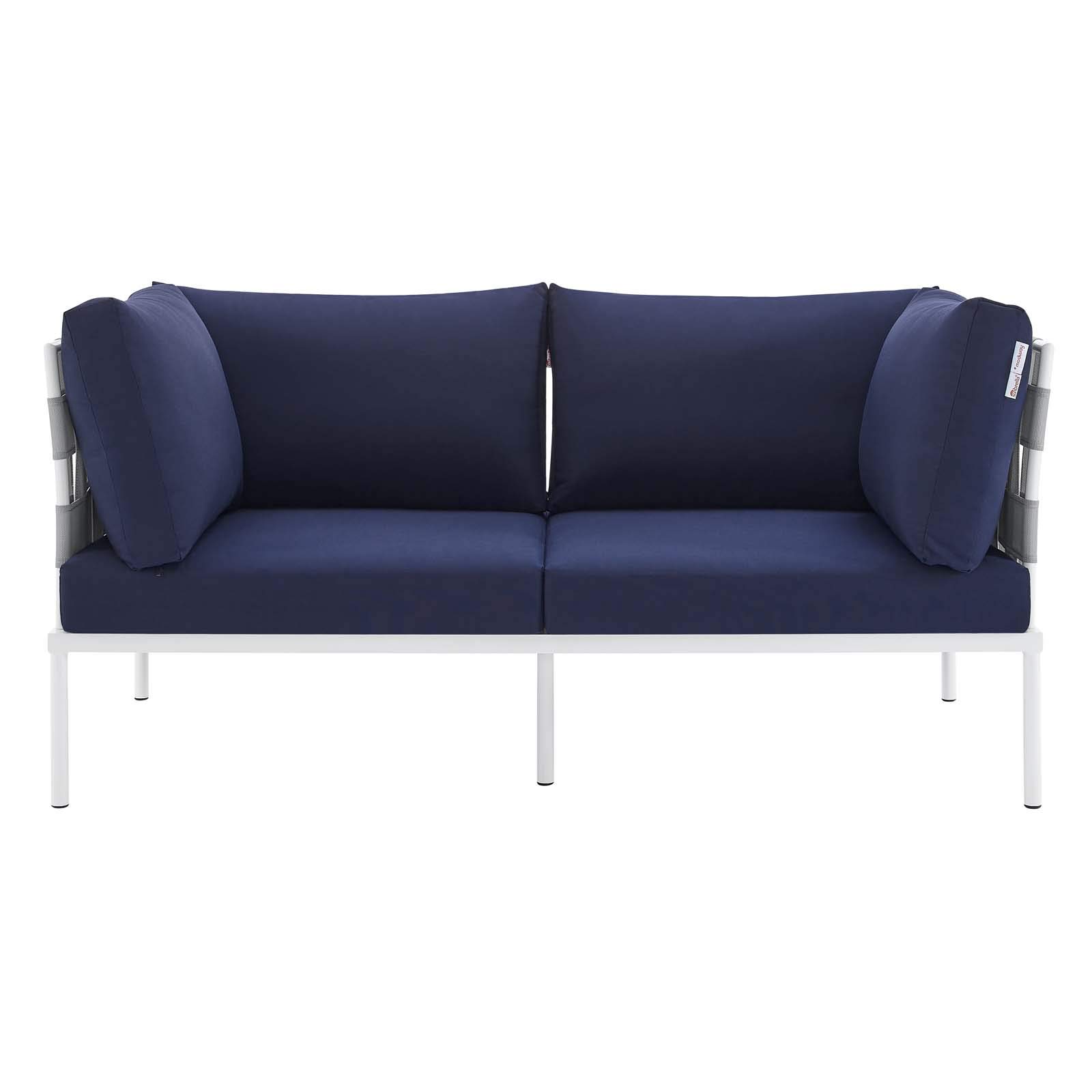 Modway EEI-4964-GRY-NAV Harmony Outdoor Patio Aluminum Loveseat - Gray & Navy Weather-Resistant Garden Furniture for Backyard, Poolside & Patio Relaxation