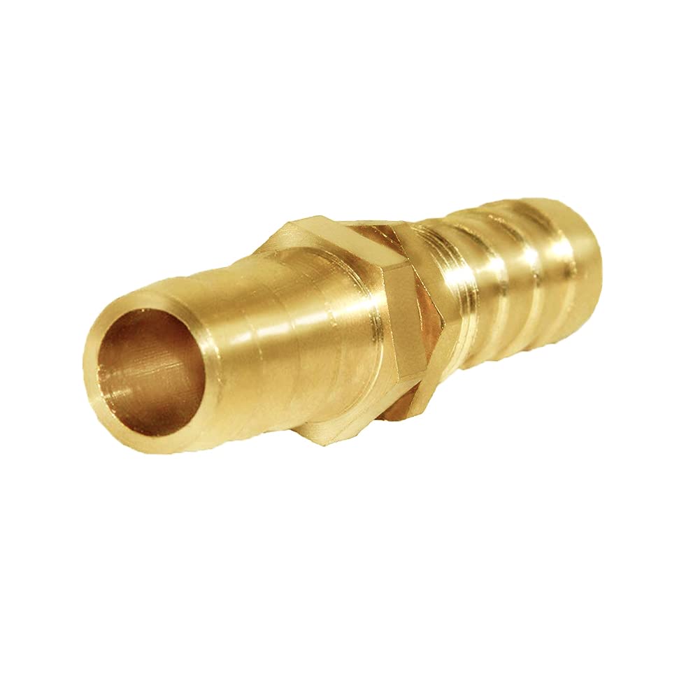 Joywayus 1 Inch Brass Hose Barb Thru-Bulk Head Fuel Hex Union Fitting - Water, Fuel & Air Connector for Automotive, Marine & Industrial Applications