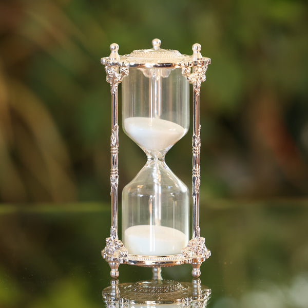 30 or 60 Minute Crystal Hourglass Timer - Silver or Gold Finish - Perfect for Board Games, Classroom, Office Decor & Meditation